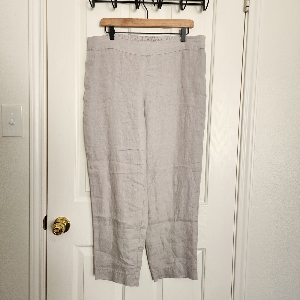 Eileen Fisher Organic Linen Trousers In Light Gray